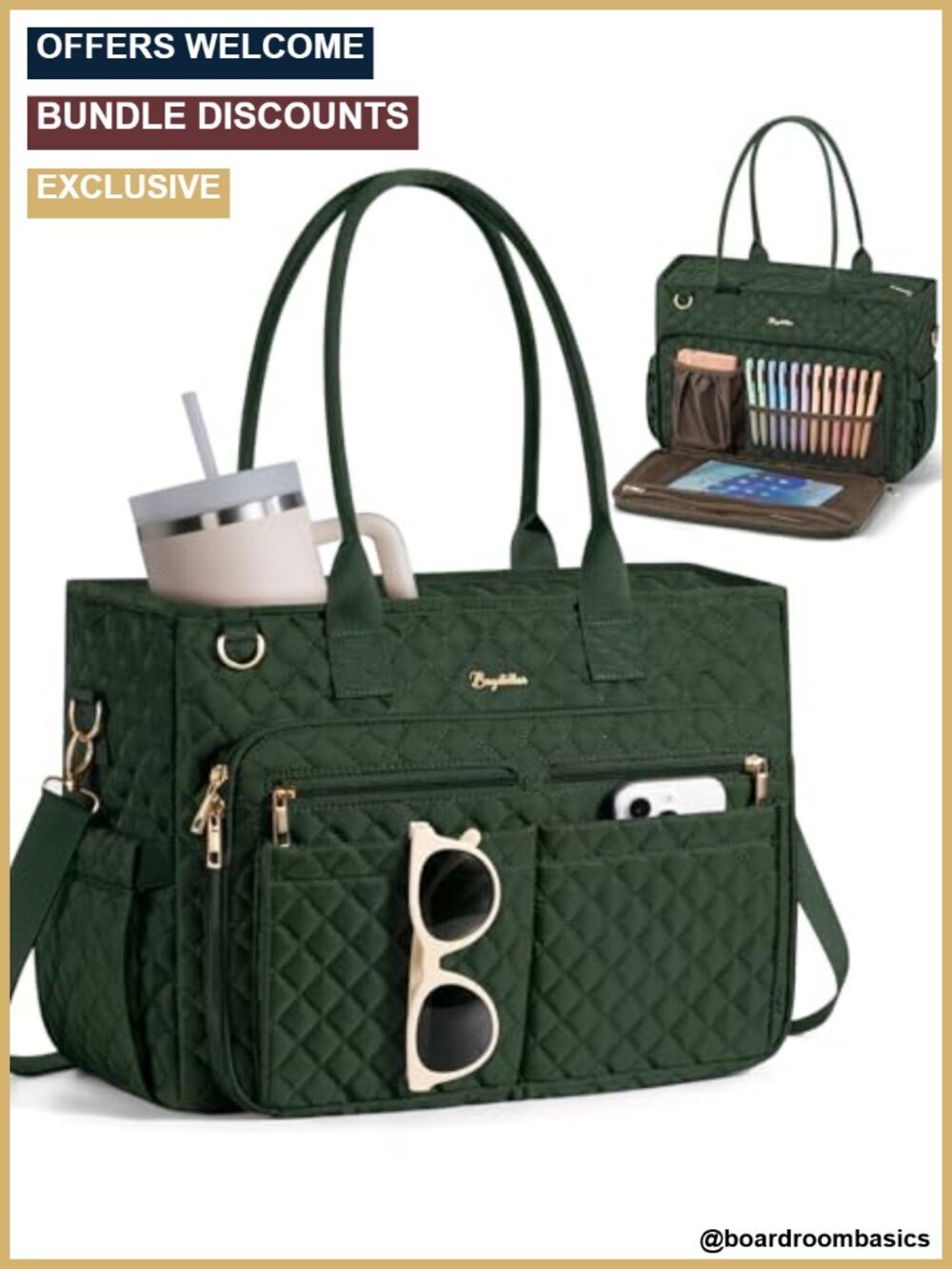 Large Laptop Tote Bag with 40oz Cup Holder, 15.6"